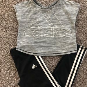 Adidas originals crop too and leggings gir…